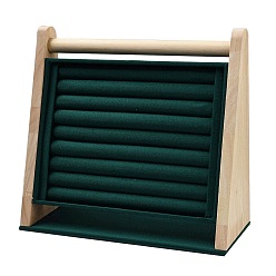 Dark Green Velvet with Wood Jewelry Display Stands, Multi Layer Jewelry Organizer Holder for Necklaces, Bracelets, Earrings, Rings Storage, Ladder Shape, Dark Green, 29.6x10.9x26.5~26.8cm