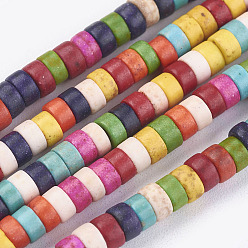 Разноцветный Синтетических нитей бирюзовые бусы, Heishi бусы, окрашенные, Плоский круглый / диск, красочный, 8x3~4 мм, отверстие : 1 мм, около 110 шт / нитка, 15.75 дюйм