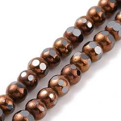 Coffee Plated Electroplated Non-magnetic Synthetic Hematite Beads Strands, Faceted, Round, Coffee Plated, 6~6.5x5~5.5mm, Hole: 1.4mm, about 73pcs/strand, 15.59~15.75 inch(39.6~40cm)