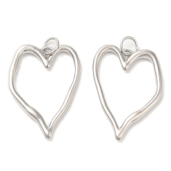 Platinum Brass Pendants, with Jump Ring, Long-Lasting Plated, Lead Free & Cadmium Free, Heart Charm, Platinum, 25.5x18.5x2mm, Hole: 3mm
