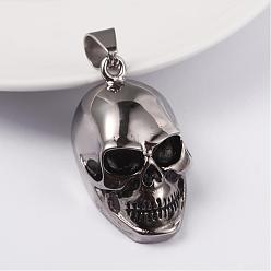 Antique Silver 316 Surgical Stainless Steel Pendants, Skull, Antique Silver, 42x23x18mm, Hole: 7x12mm