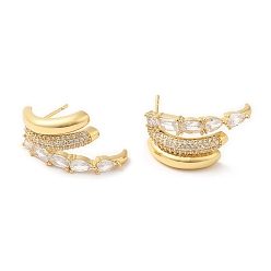 Real 18K Gold Plated Crystal Rhinestone Claw Stud Earrings, Brass Earrings for Women, Lead Free & Cadmium Free, Real 18K Gold Plated, 13x25mm