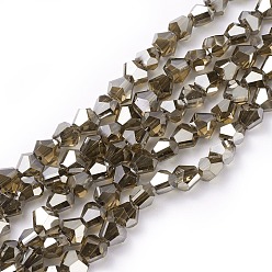 Tan Electroplate Glass Beads Strands, Pearl Luster Plated, Faceted, teardrop, Coffee, 7x8x6.5mm, Hole: 1.2mm, about 70pcs/strand, 18.1 inch(46cm)