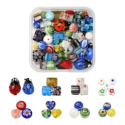 Mixed Color 61Pcs 8 Style Handmade Lampwork Beads, Mixed Shape, Mixed Color, 4~15x4~10x2.6~7mm, Hole: 0.5~1.5mm