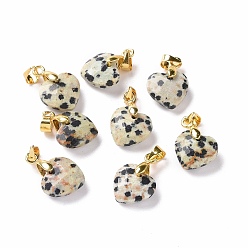 Dalmatian Jasper Natural Dalmatian Jasper Pendants, with Golden Tone Brass Clasp, Faceted Heart Charms, 11x12x5mm, Hole: 4.5x3.5mm