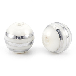 Platinum Plated Electroplate Glass Beads, Stripe Round, Platinum Plated, 10x9.5~10mm, Hole: 1.2mm, 200pcs/bag