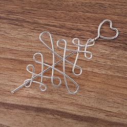 Platinum Iron Hair Sticks, Heart & Chinese Knot, Platinum, 123mm, Pin: 1.8mm