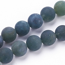 Moss Agate Natural Moss Agate Beads Strands, Frosted, Round, 6mm, Hole: 1mm, about 62pcs/strand, 15.3 inch(39cm)