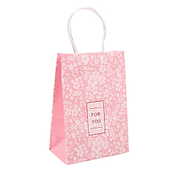 Pink Sacs en papier kraft, avec une poignée, sacs-cadeaux, sacs à provisions, rectangle avec motif de fleurs, rose, 15x8x21 cm
