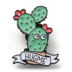 Turquoise Cactus with Word Hug Me Enamel Pins, Electrophoresis Black Alloy Brooch, Turquoise, 28.5x22x1.5mm