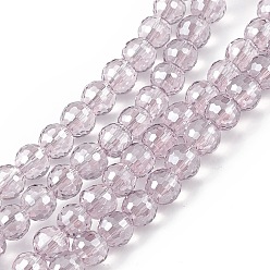 Chardon Transparentes perles de verre de galvanoplastie brins, à facettes (96 facettes), ronde, perle plaquée lustre, chardon, 7.5~8x7mm, Trou: 1.2mm, Environ 70~72 pcs/chapelet, 20.08~20.47 pouce (51~52 cm)