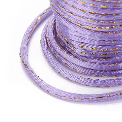 Lilac Polyester Cord, with Gold Metallic Cord, Chinese Knotting Cord, Lilac, 1.5mm, about 4.37 yards(4m)/roll