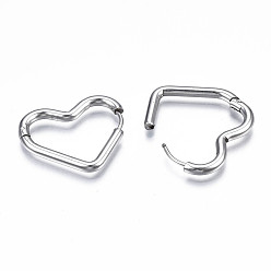 Stainless Steel Color 201 Stainless Steel Heart Hoop Earrings, Hinged Earrings for Women, Stainless Steel Color, 22.5x26x2.5mm, Pin: 0.7mm