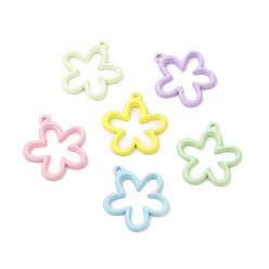 Mixed Color Rack Plating Alloy Pendants, Spray Painted Flower Charms, Cadmium Free & Nickel Free & Lead Free, Mixed Color, 24x22.5x3mm, Hole: 1.5mm