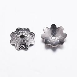 Stainless Steel Color 304 Stainless Steel Beads Caps, Multi-Petal, Stainless Steel Color, 7x1.5mm, Hole: 1mm