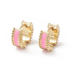 Pink Серьги-кольца с подвесками из эмали, настоящие позолоченные украшения из латуни для женщин, без кадмия, без никеля и без свинца, розовые, 18 мм, штифты : 10x11.5x5 мм