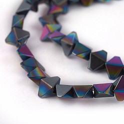 Multi-color Plated Electroplated Non-magnetic Synthetic Hematite Beads Strands, Half Plated, Rhombus, Multi-color Plated, 5.5x8x4mm, Hole: 0.8mm, about 73pcs/strand, 15.74 inch(40cm)