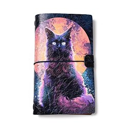 Moon Cat Theme PU Imitation Leather Notebooks, Travel Journals, with Paper Booklet & PVC Pocket, Moon, 199x120.5x15mm