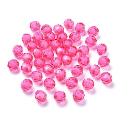 Deep Pink Transparent Acrylic Beads, Bead in Bead, Faceted, Round, Deep Pink, 20x18mm, Hole: 3mm; about 130pcs/500g