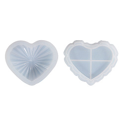 Blanco Moldes de caja de almacenamiento de silicona de grado alimenticio diy, moldes de resina, para resina uv, fabricación de joyas de resina epoxi, corazón, blanco, 76x95x20~37 mm