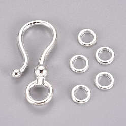Серебро Крюк застежками тибетском стиле с, без свинца и без кадмия, серебряные, крючок: 38x16x8 мм, кольцо: 8 мм, отверстие : 5 мм