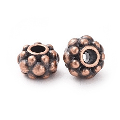 Red Copper Tibetan Style Spacer Beads, Zinc Alloy, Lead Free & Nickel Free & Cadmium Free, Flower, Red Copper Color, 6.5x4.5mm thick, Hole: 1mm