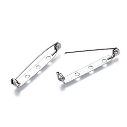 Stainless Steel Color 201 Stainless Steel Brooch Pin Back Safety Catch Bar Pins, with 2 Holes, Stainless Steel Color, 40x4.5x6mm, Hole: 2mm, Pin: 0.5mm