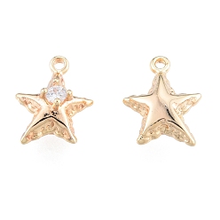 Real 18K Gold Plated Brass Pave Clear Cubic Zirconia Charms, Cadmium Free & Nickel Free & Lead Free, Star, Real 18K Gold Plated, 11.5x9x5mm, Hole: 1mm
