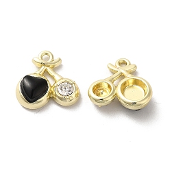 Black Alloy Pendant, with Glass, Light Gold, Lead Free & Cadmium Free, Cherry Charm, Black, 14x15x5mm, Hole: 1.5mm