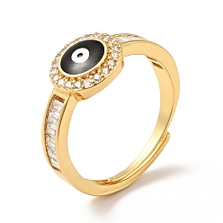 Черный Эмалевое регулируемое кольцо от сглаза с прозрачным кубическим цирконием, настоящие позолоченные латунные украшения для женщин, чёрные, размер США 18 7 (1/2 мм)