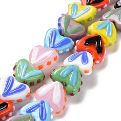 Colorful Heart Handmade Lampwork Beads Strands, Colorful, 14~14.5x16.5~17x6.5~7mm, Hole: 1.5mm, about 30pcs/strand, 14.96~15.16 inch(38~38.5cm)