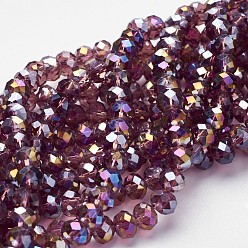 Pourpre Moyen Perles en verre electroplate, de couleur plaquée ab , facette, rondelle, support violet, 3x2mm, Trou: 1mm, Environ 165~169 pcs/chapelet, 15~16 pouce (38~40 cm)