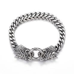 Stainless Steel Color 316 Surgical Stainless Steel Curb Chain Bracelets, Dragon, Stainless Steel Color, 8-7/8 inch(225mm)