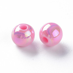 Rose Chaud Perles acryliques opaques, de couleur plaquée ab , ronde, rose chaud, 8x7mm, Trou: 2mm, environ1745 pcs / 500 g