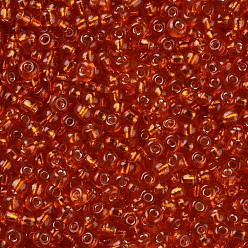 Naranja Oscura 8/0 perlas de cristal de la semilla, plata forrada agujero redondo, rondo, naranja oscuro, 3 mm, agujero: 1 mm, sobre 10000 perlas / libra