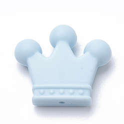 Bleu Clair Perles focales en silicone écologiques de qualité alimentaire, perles à mâcher pour les jouets de dentition, Diy soins infirmiers colliers faisant, couronne, bleu clair, 30x35x10mm, Trou: 2mm