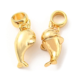 Real 18K Gold Plated Brass European Dangle Charms, Large Hole Pendants, Lead Free & Cadmium Free, Dolphin Charm, Real 18K Gold Plated, 28mm, Hole: 5mm