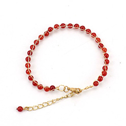 Cornaline Bracelet perlé de cornaline naturelle réglable avec fermoir à pince de homard, bijoux enveloppés de fil de laiton pour femmes, 7-7/8~9-7/8 pouce (20~25 cm)