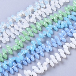 Mixed Color Glass Beads Strands, Top Drilled Beads, Imitation Jade Glass, Faceted, Teardrop, Mixed Color, 12x5.5~6mm, Hole: 0.8mm, about 99pcs/strand, 16.93 inch(43cm)