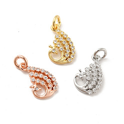 Mixed Color Peacock Brass Micro Pave Clear Cubic Zirconia Charms, with Jump Ring, Cadmium Free & Lead Free, Mixed Color, 14.5x10x1.8mm, Hole: 3mm
