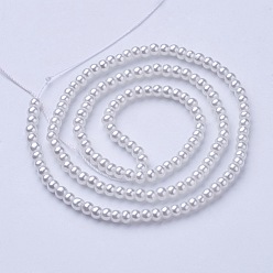 Blanco Abalorios de perla de vidrio, pearlized, rondo, blanco, 3~4 mm, agujero: 1 mm, sobre 190~200200 unidades / cadena, 25.59 pulgada (65 cm)
