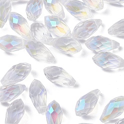 Clair AB Galvanoplastie perles de larme à facettes en verre transparent, perles percées, de couleur plaquée ab , clair ab, 11.5~13x6mm, Trou: 1mm, environ 100 pcs / sachet 