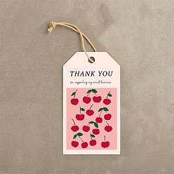 Cherry Thanksgiving Themed Paper Hang Gift Tags, with Hemp Cord, Cherry Pattern, Tags: 7x4cm, 50pcs/bag