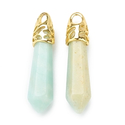 Flower Amazonite Bullet Natural Flower Amazonite Pendants, with Platinum Tone Alloy Findings, 33~40x8~10mm, Hole: 3x2mm