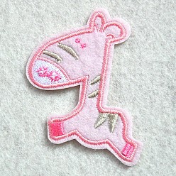 Pink Tela de bordado computarizada para planchar / coser parches, accesorios de vestuario, apliques, burro, rosa, 62x50 mm