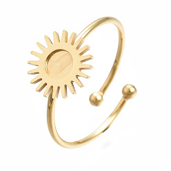 Oro 304 engastes de cabujón de anillo de dedo de puño abierto de acero inoxidable, sol, dorado, tamaño de EE. UU. 8 (18.1 mm), Bandeja: 4 mm