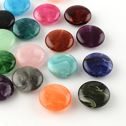 Color mezclado Granos de acrílico imitación de piedras preciosas redondas planas, color mezclado, 22x8.5 mm, Agujero: 2 mm, sobre 190 unidades / 500 g