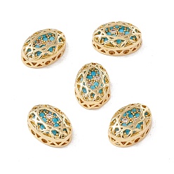 Dark Turquoise Eco-friendly Brass Micro Pave Cubic Zirconia Multi-strand Links, Rack Plating, Cadmium Free & Lead Free, Oval, Golden, Dark Turquoise, 12x8x5mm, Hole: 1.2mm