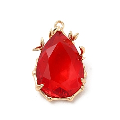 Rubis Laiton avec pendentifs en verre k9, charmes de larme d'or, ruby, 23x15x7.5mm, Trou: 1.4mm