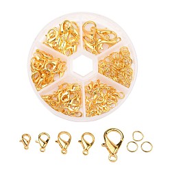 Golden Alloy Lobster Claw Clasps and Jump Rings Set, Golden, Clasps: 10~20.5x6~13x3.5~5.5mm, Hole: 1~2mm, about 70pcs/box, Jump Rings: 6x1mm, about 40~50pcs/box